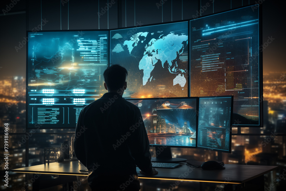 A focused individual in a modern well lit workspace engaging with a futuristic AI interface on a large transparent touchscreen displaying lines of code and interactive data visualizations A focused individual in a modern well lit workspace engaging with a futuristic AI interface on a large transparent touchscreen displaying lines of code and interactive data visualizations