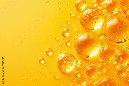 Bright yellow backdrop with scattered transparent bubbles