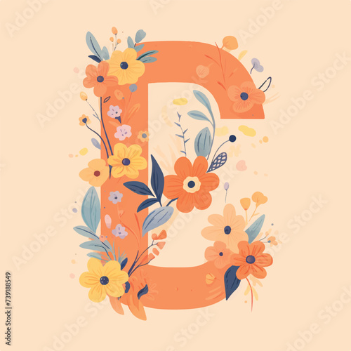 Alphabet I with floral arts isolated on pastel orange background