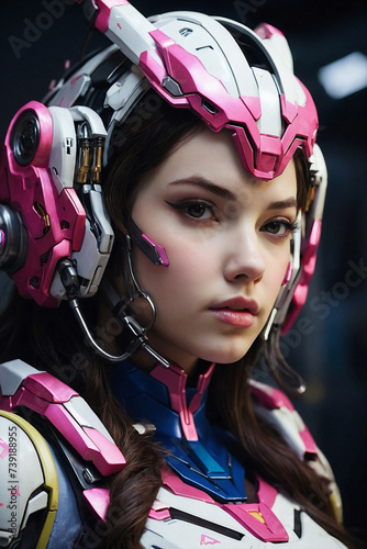 Close up photo of a beautiful, adorable female robot taken at close range in high resolution