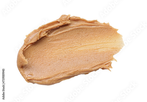 Smear of tasty nut butter isolated on white, top view