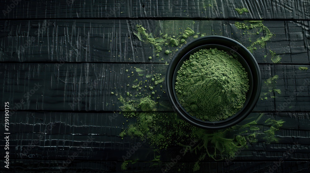 Matcha green tea powder on the ground Matcha green tea powder on the ground