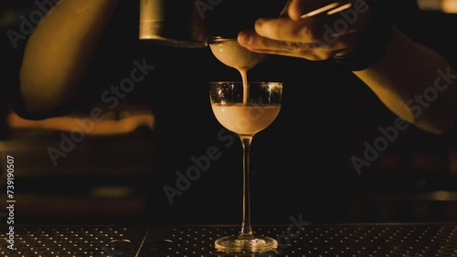 Bartender makes elegant cocktail tonight