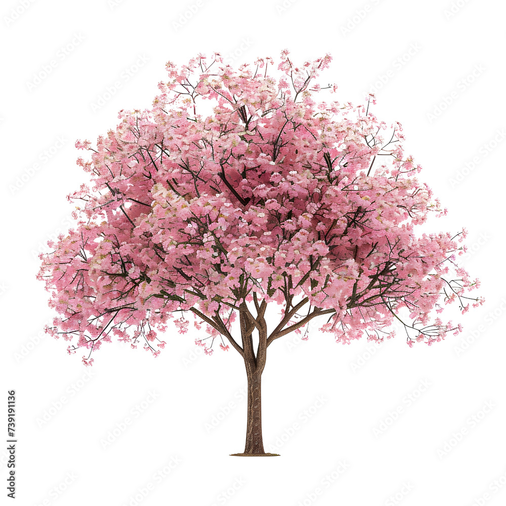 The full length of pink tree isolated on white backgrounds The full length of pink tree isolated on white backgrounds
