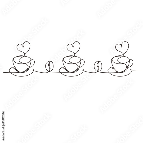 continuous line drawing of three cup of coffee