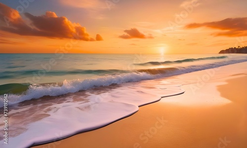 Beautiful tropical beach seascape at sunrise. Panoramic beach landscape. Inspire tropical beach seascape horizon. Summer mood. holiday, travel, tourism, adventure, wanderlust, tropical, paradise.  © mostafa