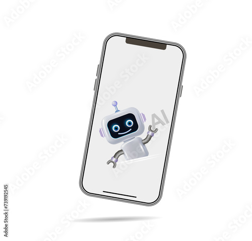 
3d chatbot. Artificial intelligence. The layout of a realistic smartphone, 
a template for the design. Vector image