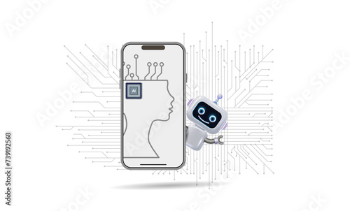
3d chatbot. Artificial intelligence. The layout of a realistic smartphone, 
a template for the design. Vector image