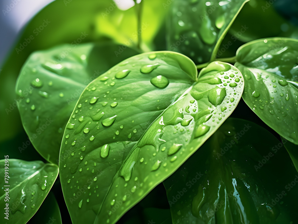 Close up of green leafs with drops, natural background Close up of green leafs with drops, natural background