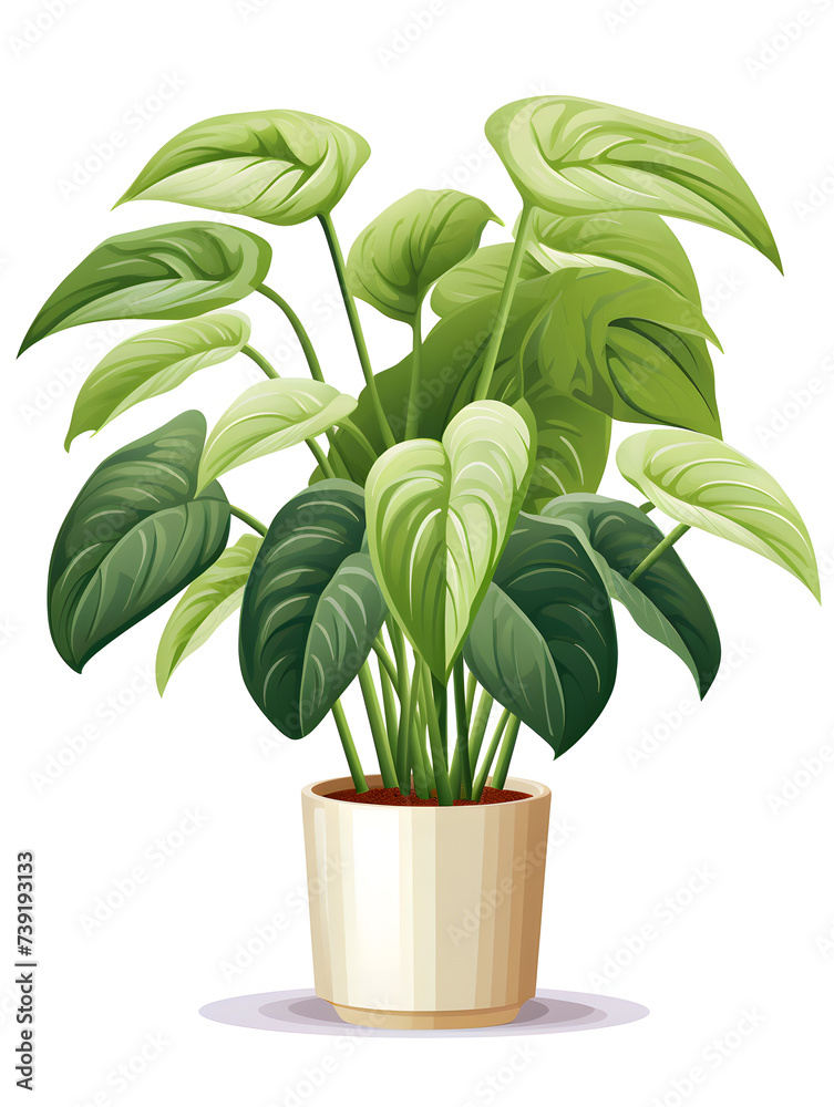 Illustration of a monstera plant in a pot, white background 