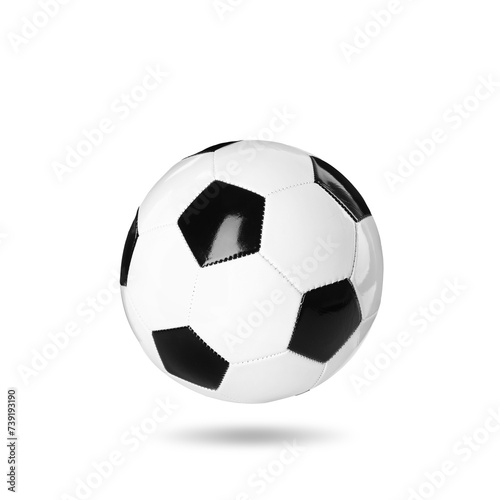 One soccer ball in air on white background
