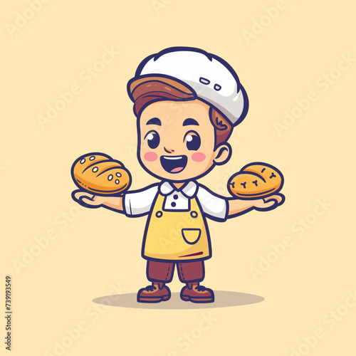 Cute character baker holding breads vector cartoon