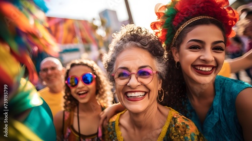 Three Generations of Brazilian Women, Celebrating Family and Tradition in Vibrant Attire. © Akash