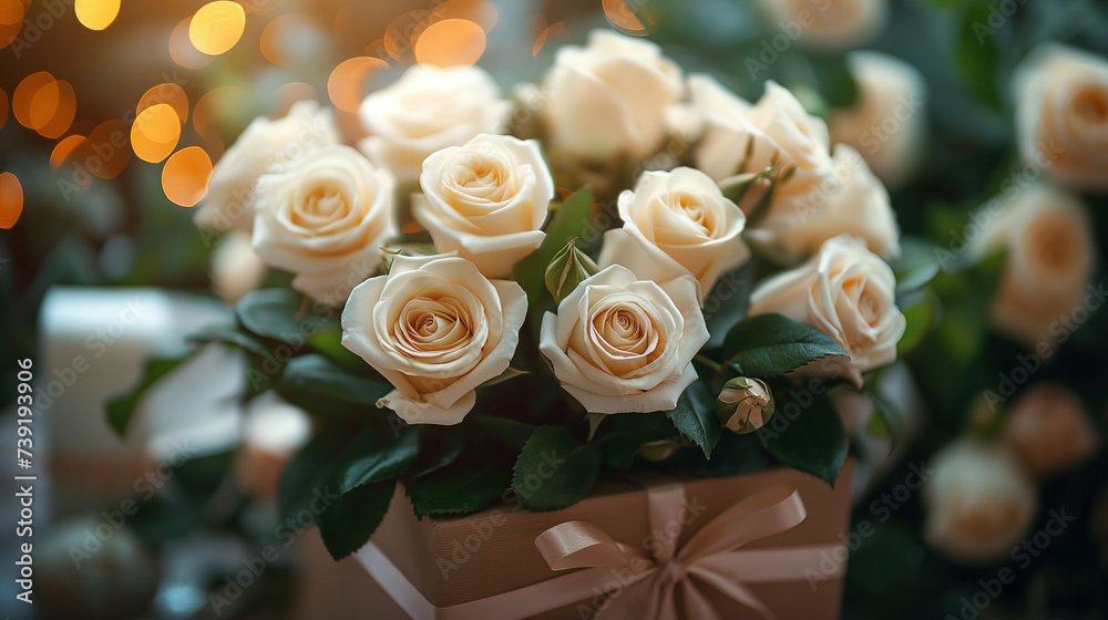 Bouquet of beige roses. Concept of wedding or Valentine's day Bouquet of beige roses. Concept of wedding or Valentine's day