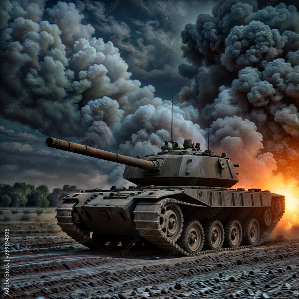 Tank on the battlefield 