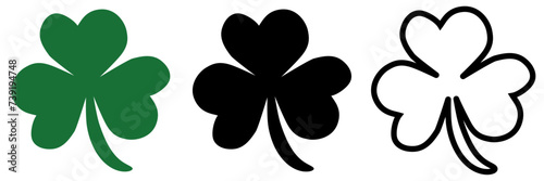 St Patrick's Day three leaf shamrock clover irish good luck fortune flat vector icon set isolated on transparent background