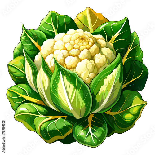 Cauliflower, vegetable, real paint style, white background