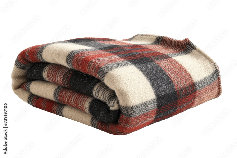 folded warm wool checkered plaid blanket on transparent background, Png format. folded warm wool checkered plaid blanket on transparent background, Png format.