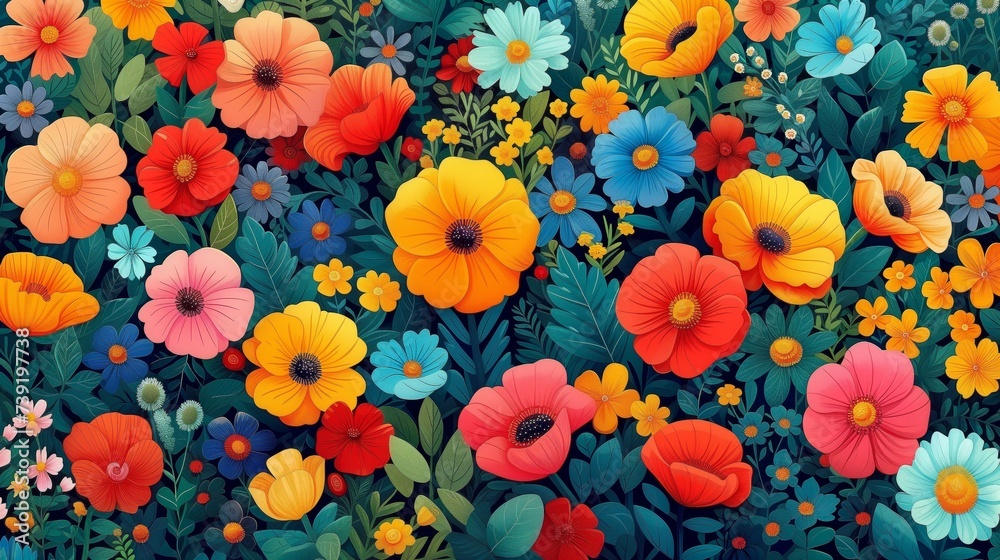 Blossoming Beauty: Vibrant Illustration of Diverse Floral Array Blossoming Beauty: Vibrant Illustration of Diverse Floral Array