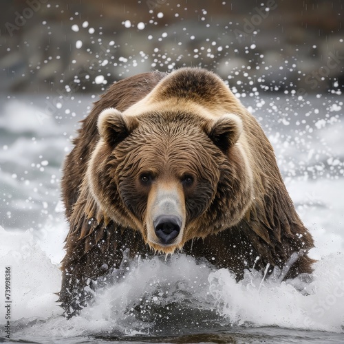 a bear running through water