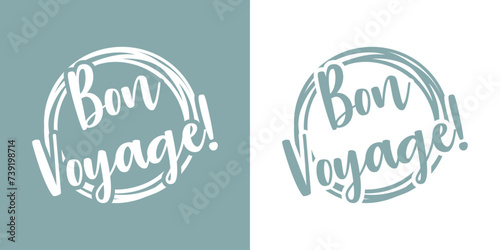 Logo vacaciones de verano. Marco circular con líneas con texto manuscrito Bon Voyage