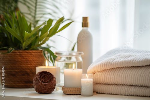 Spa salon accessories. Rest and relaxation. Skin care product package design.