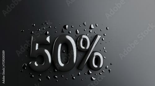 Signboard with the inscription 50 fifty percent percent discount. Promotional days. Banner with place for text. Sale. Online shopping concept. 50 promotion. On a dark background. photo