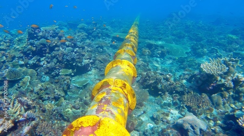 Underwater fiber optic internet cable installation on ocean seabed connectivity technology