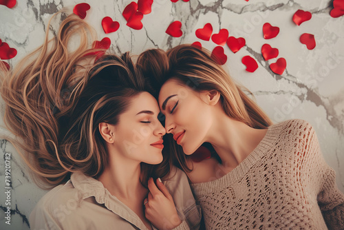 two caucasian women, laying on floor with hearth, realistic portrait