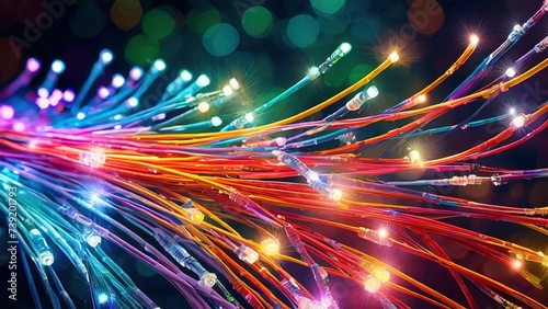 A network of glowing fiber optic cables crisscrossing against a dark backdrop.