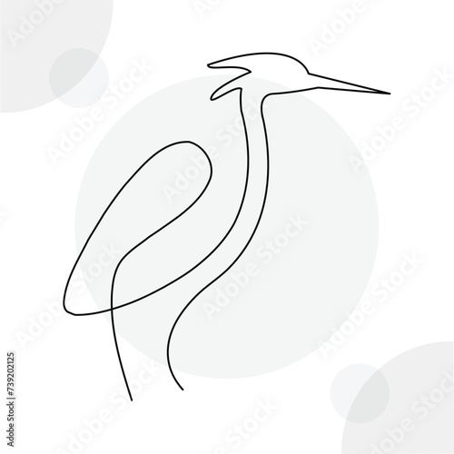 Heron single continuous one line out line vector art  drawing  and tattoo design on white background