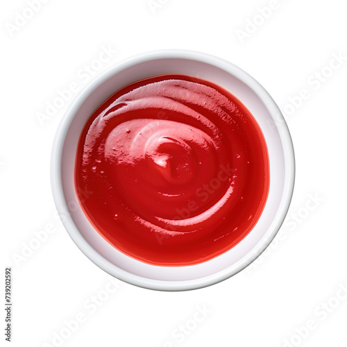 ketchup on white bowl top view, isolated on transparent background, png, Clipping Path