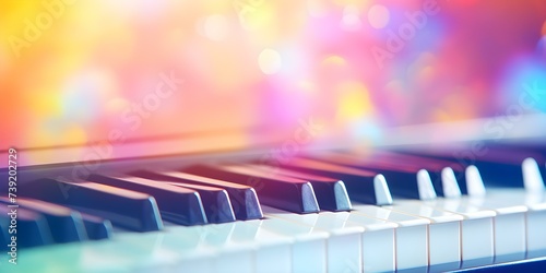 Vibrant piano keyboard on abstract dust background celebrates World Music Day. Concept Music, Piano Keyboard, World Music Day, Abstract Dust Background, Vibrant Colors