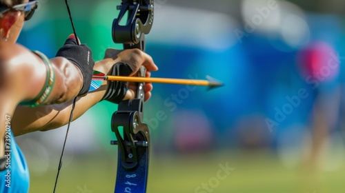Dynamic archery shot, highlighting athleticism and motion, ideal for summer olympics concept.