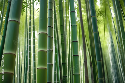 Group of Tall Green Bamboo Trees in a Forest