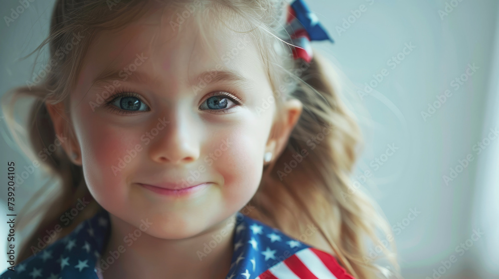 portrait of a little girl with american flag , Happy Independence Day. 4th of July portrait of a little girl with american flag , Happy Independence Day. 4th of July