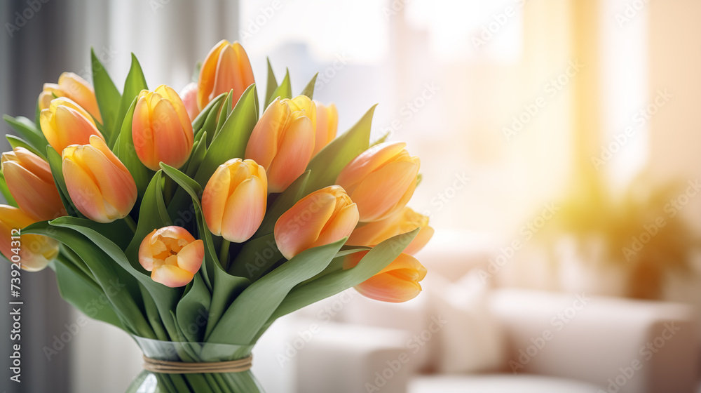 A beautiful bouquet of tulips on a cozy background
A beautiful bouquet of tulips on a cozy background