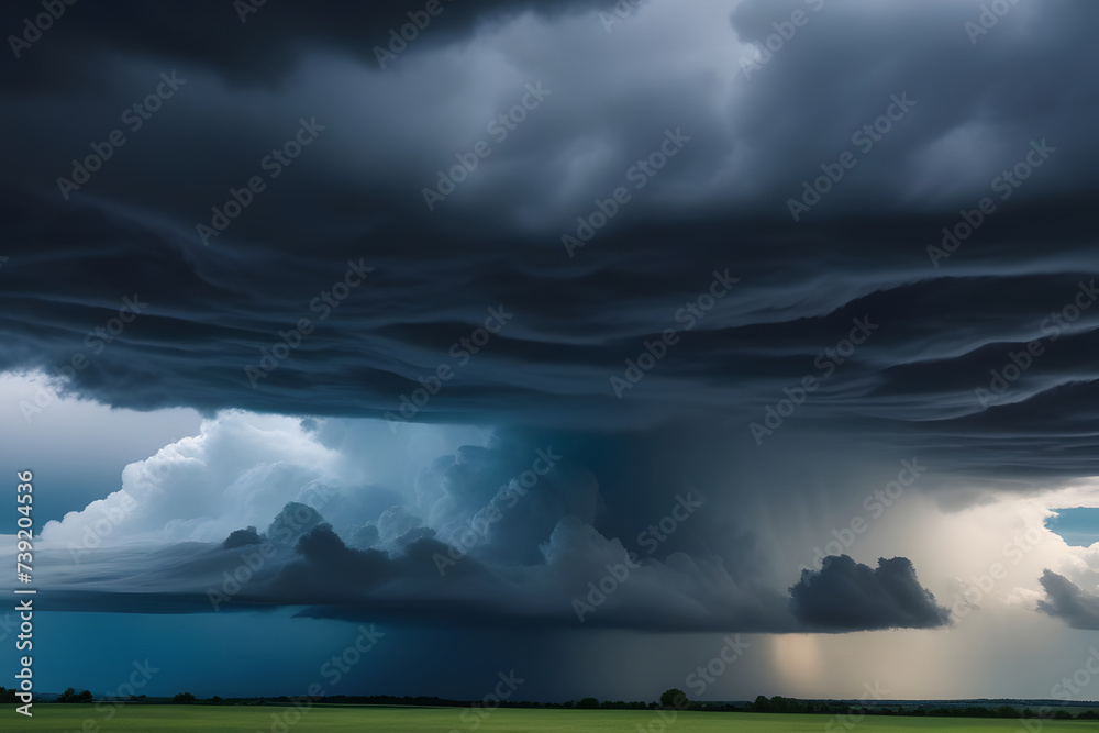 Obraz premium Large Storm Cloud Over Green Field