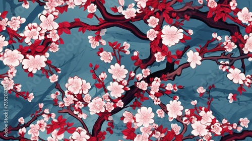 Sakura Serenity: Japanese Cherry Blossoms Pattern Wallpaper