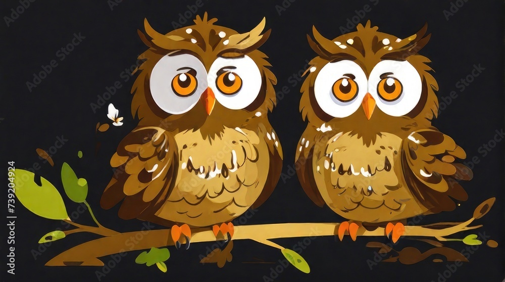two owls on a branch