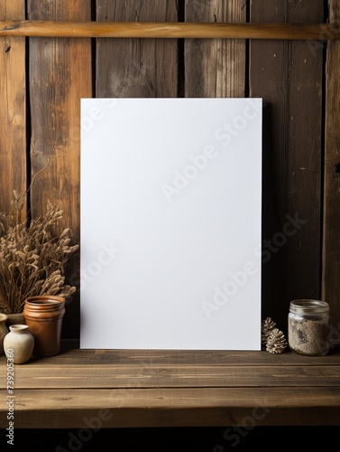 Rectangular White Sheet of Paper on a Wooden Background