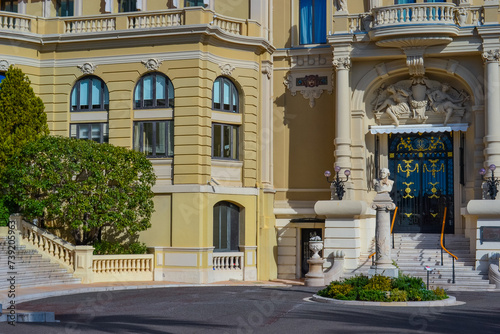 Principality of Monaco, Monaco, 13.2.2024: The magnificent facade of the Opéra de Monte-Carlo next to the famous casino