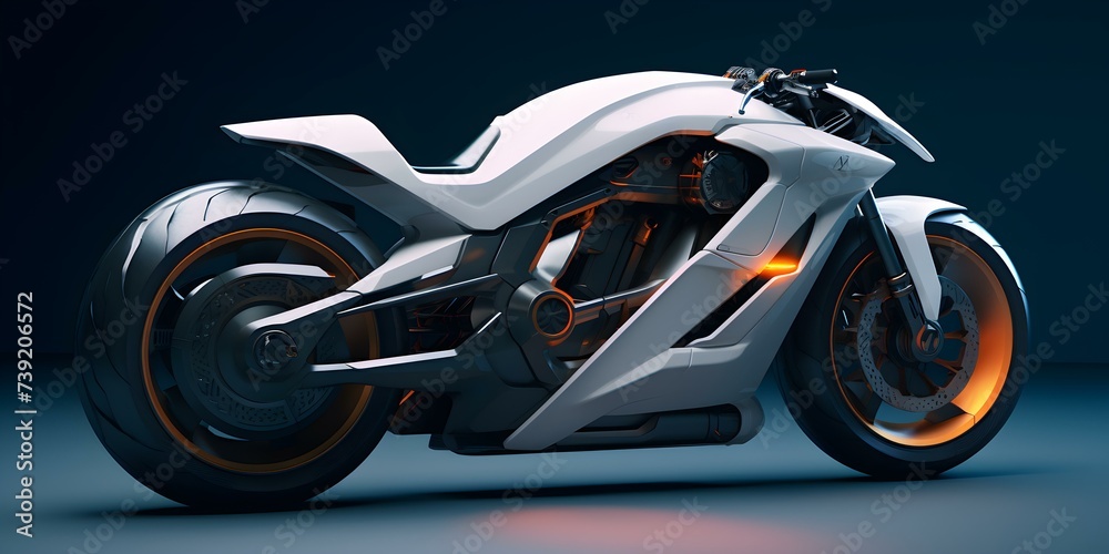 Futuristic Sci-Fi Bike on a Minimalist White Background. Concept Futuristic, Sci-Fi, Bike, Minimalist, White Background