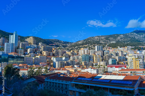 Principality of Monaco, Monaco, 13.2.2024: View of the city in Monaco with an incredible mixture of modern architecture and historical buildings