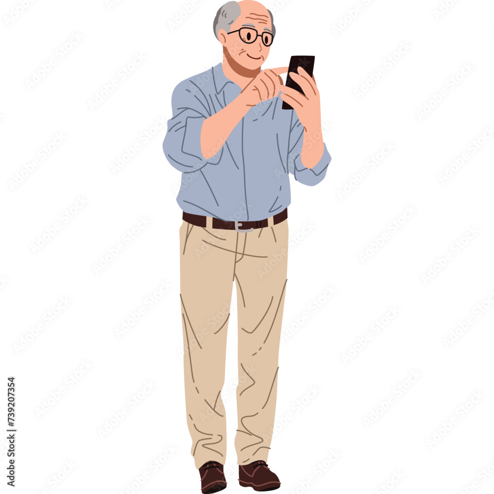 Senior man chat or sending message with mobile phone illustration Senior man chat or sending message with mobile phone illustration