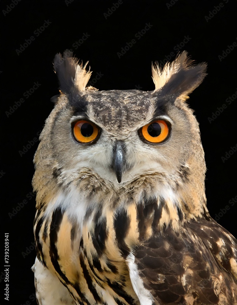 Indian eagle-owl on a black background Indian eagle-owl on a black background