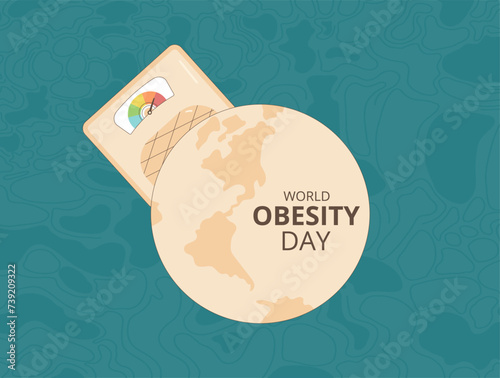 World obesity day banner template. Vector illustration with planet Earth and scale with bmi symbol