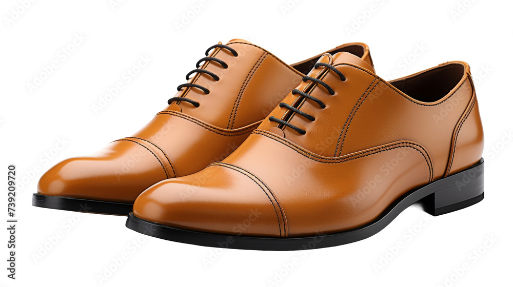leather classic men's shoes on transparent background, Png format.