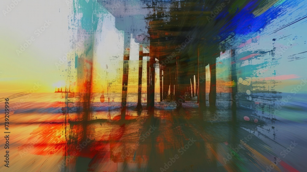 under the bridge to the sea, an abstract photo at sunset