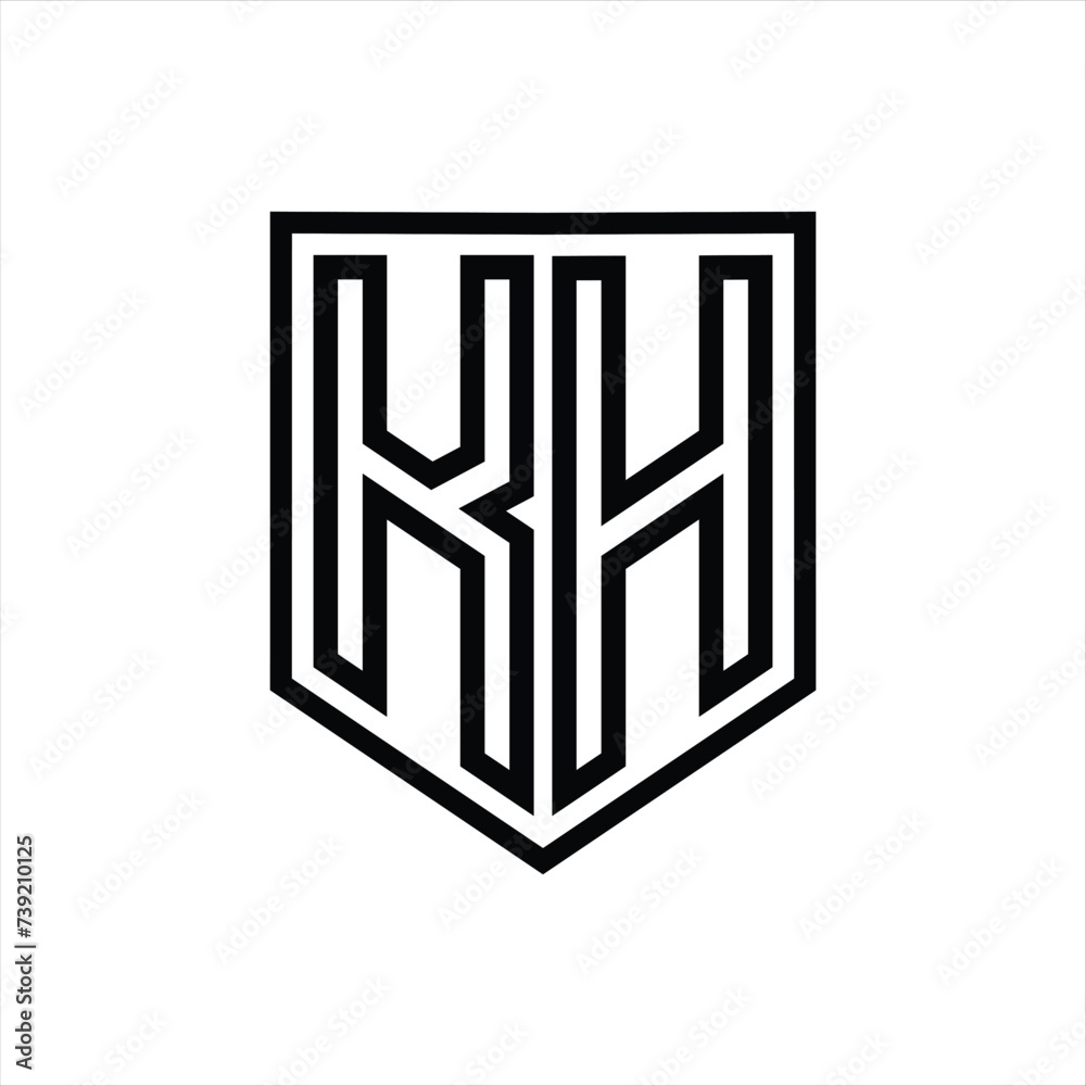 KH Letter Logo monogram shield geometric line inside shield isolated style design